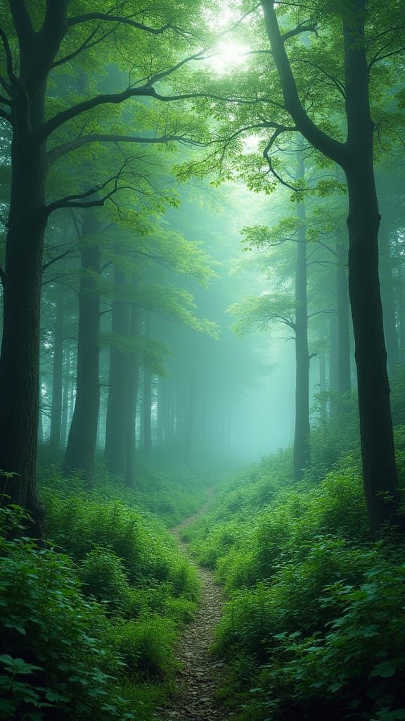 Ethereal Misty Forest Landscape Inspired by Digital Artists