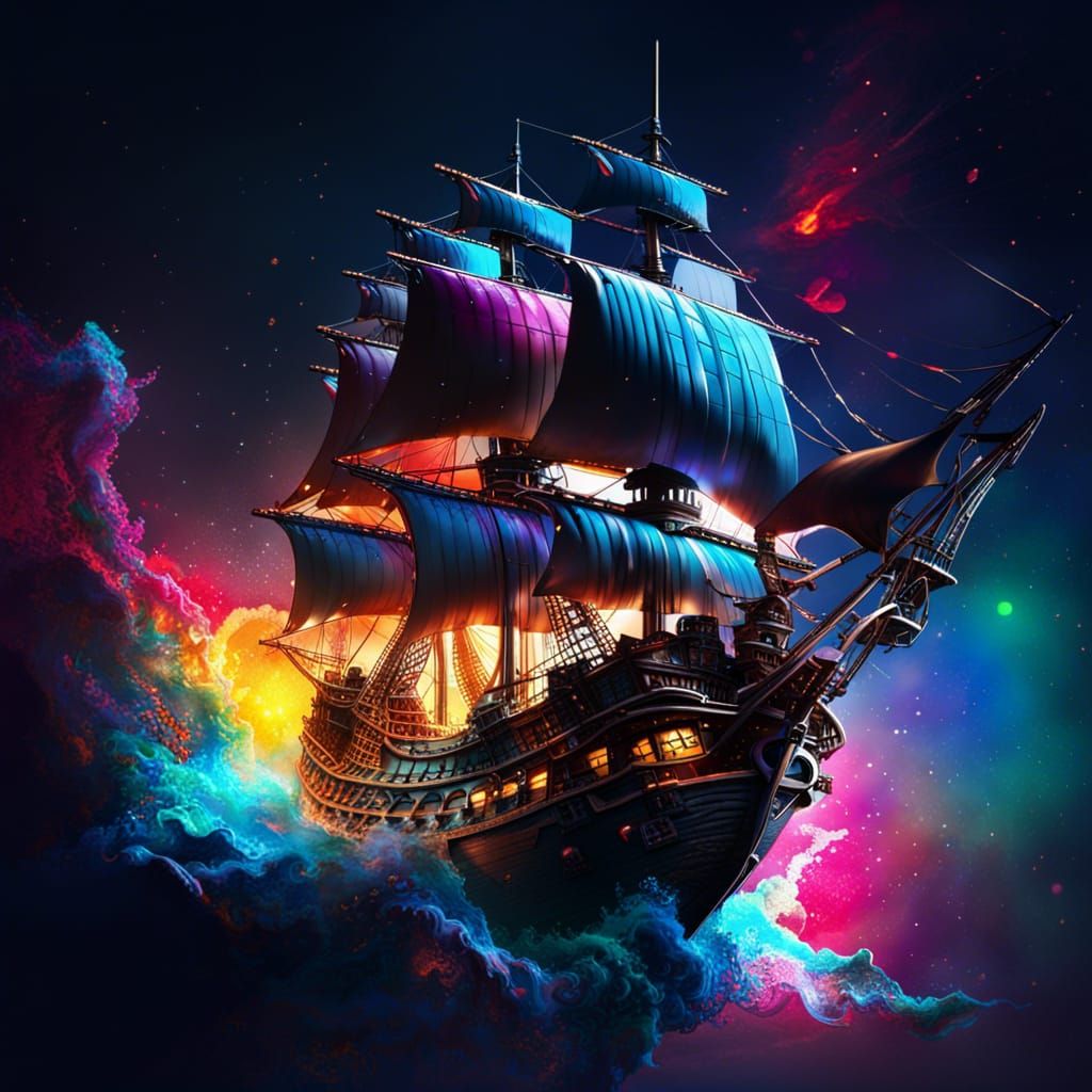 Pirate Ship in Space Hyperrealistic Splash Art