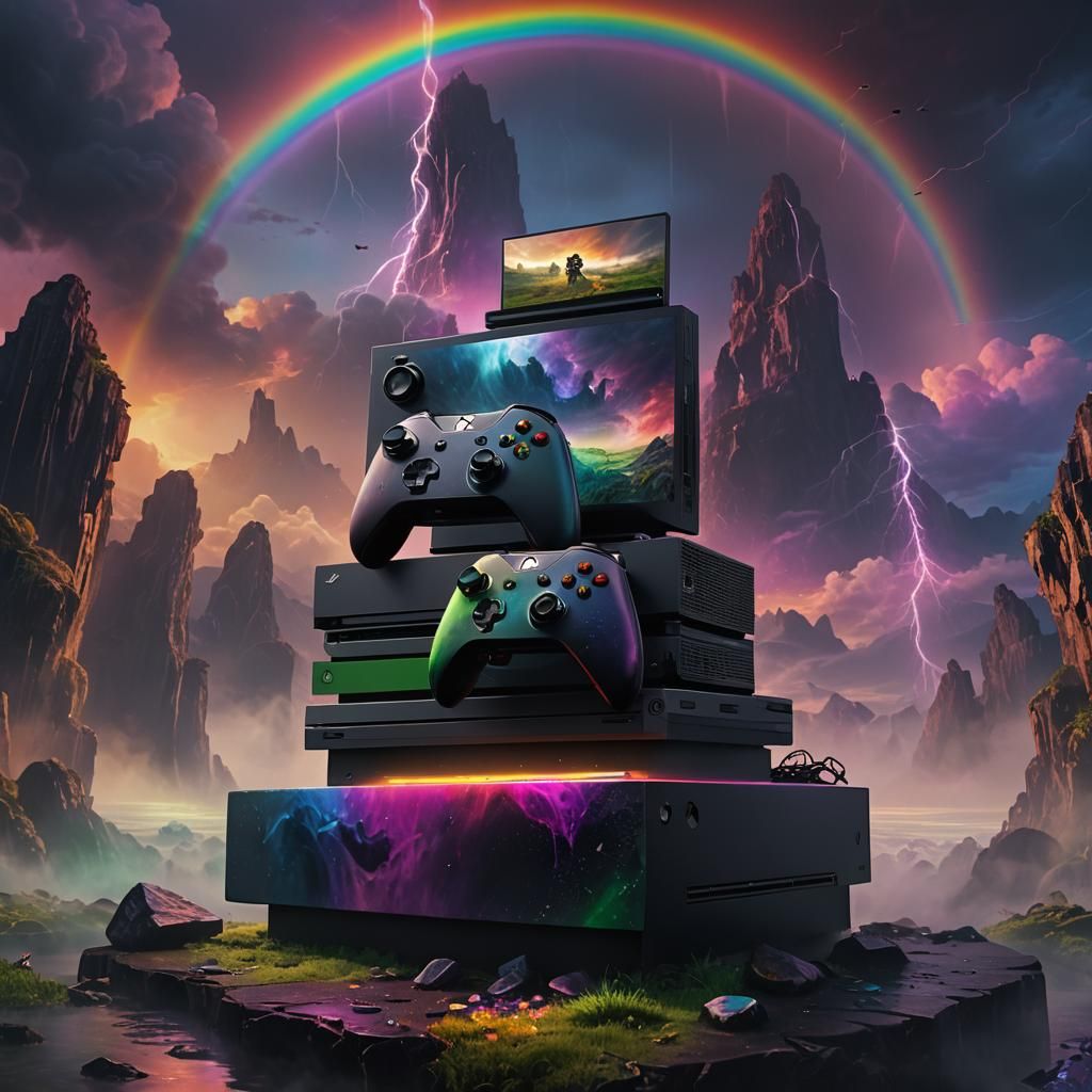 Rainbow Xbox Console in Mystical Realm