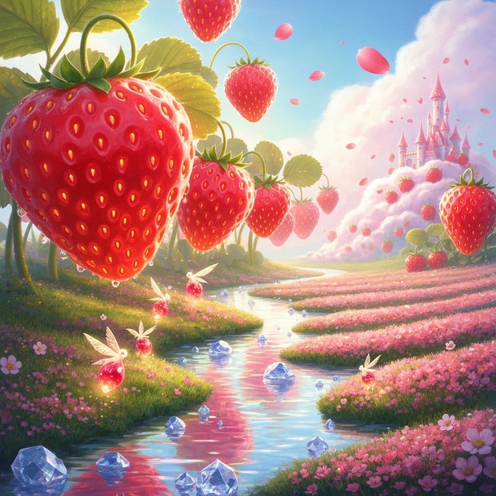 Giant Strawberry Trees in Magical Sunlit Valley