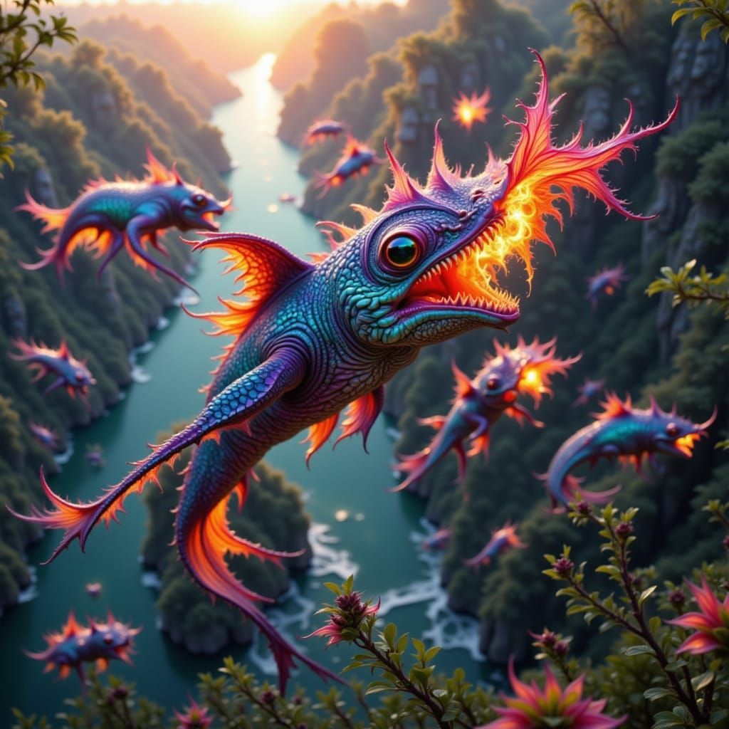 Flying Fire-Breathing Sharks Soar in Photorealistic Detail