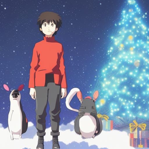 Merry Christmas Wishes in Studio Ghibli Anime Style