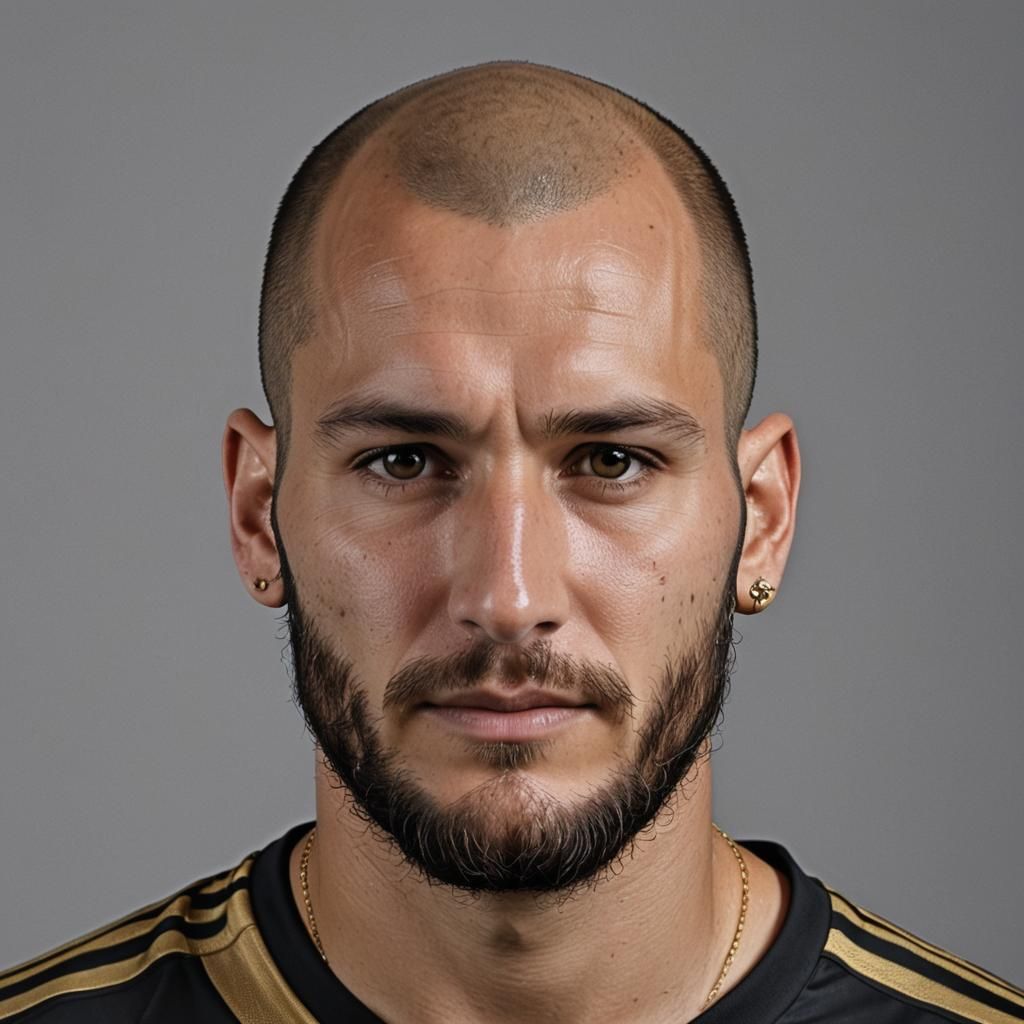 Detailed Portrait of French Soccer Player with Gold Earring
