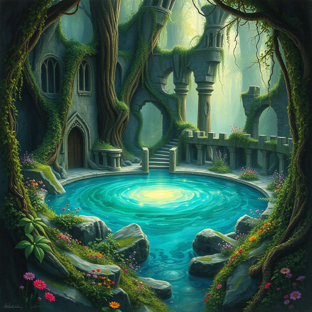 Luminescent Pool in Crumbling Elven City
