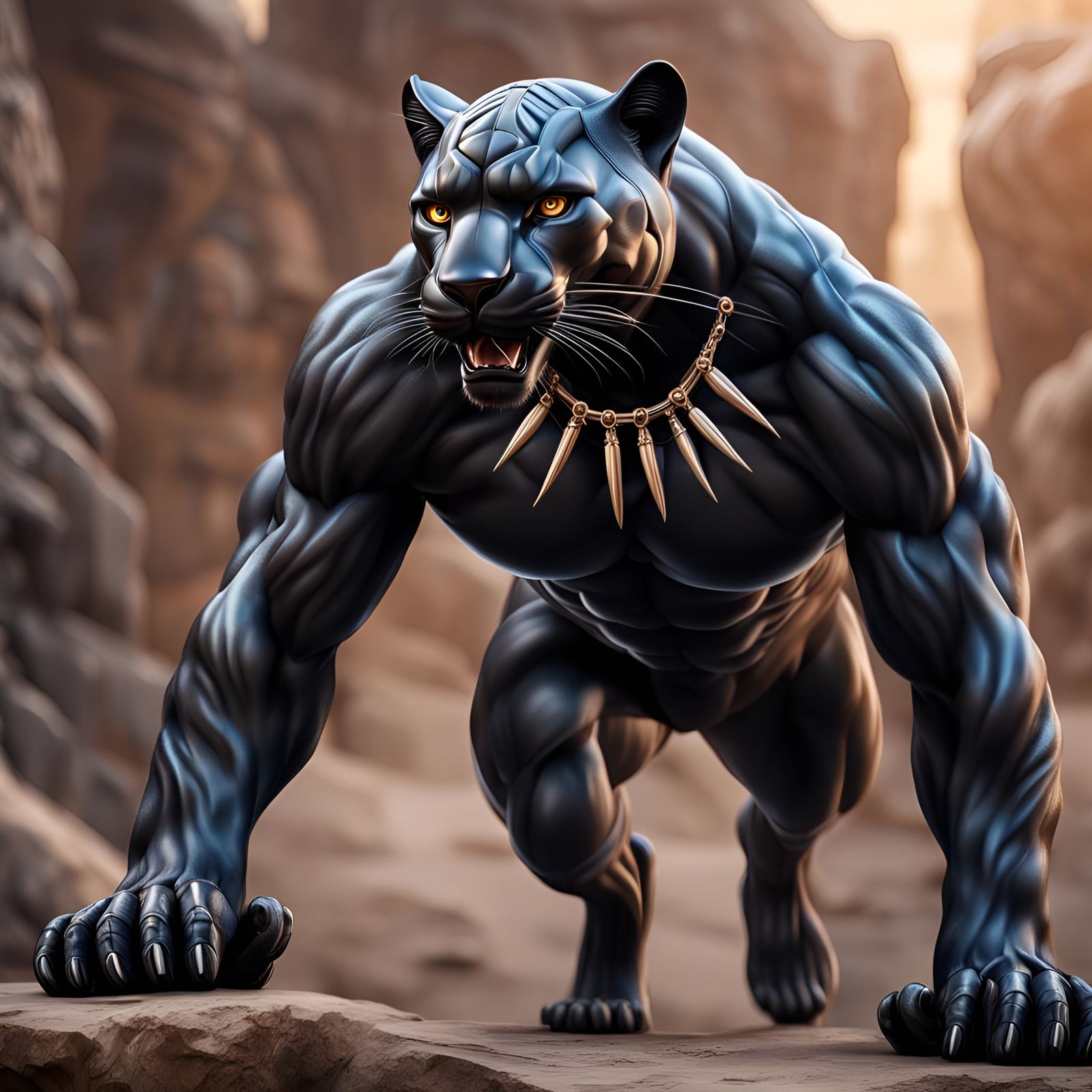 Hyperrealistic Anthropomorphic Panther Bodybuilder in Hell