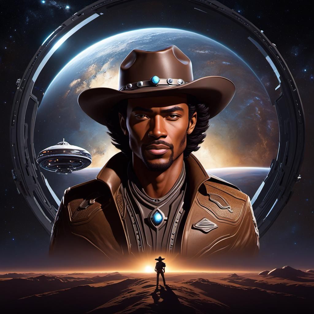 Futuristic Cowboy Portrait in Retro Sci-Fi Style