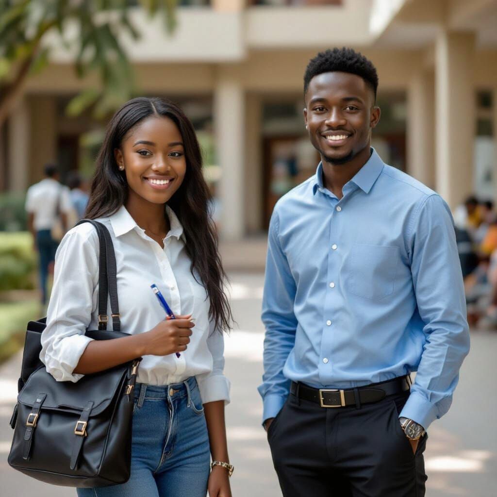 Ghanaian Students on University Campus in Photorealistic Sty...