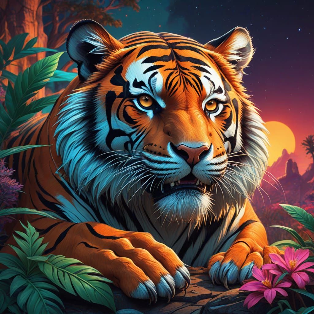 Psychedelic Tiger Paw Logo in Comic Book Style