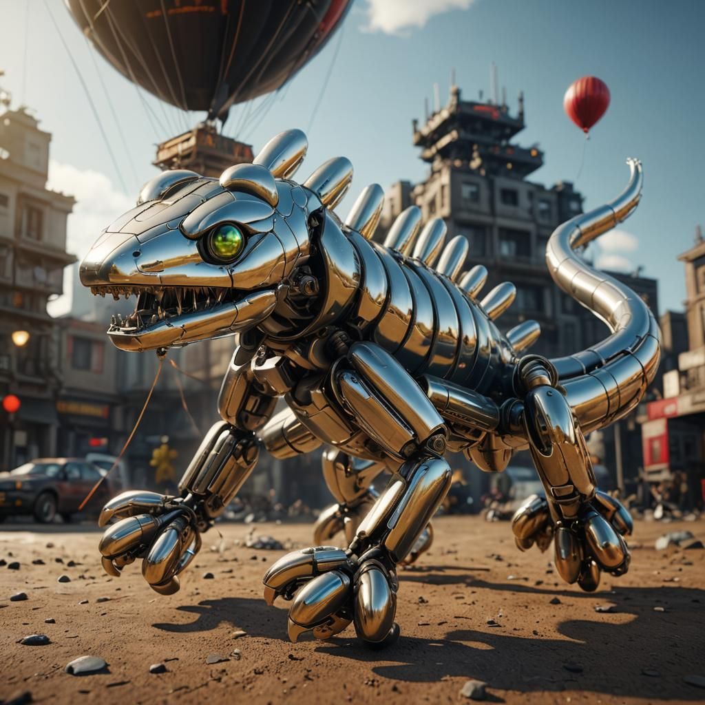 Futuristic Mecha Balloon Lizard in Sci-Fi Style