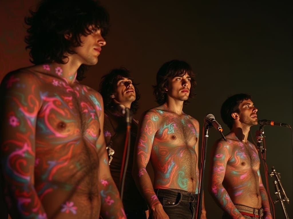 Psychedelic Prog-Rock Band with Four Faces Album Art