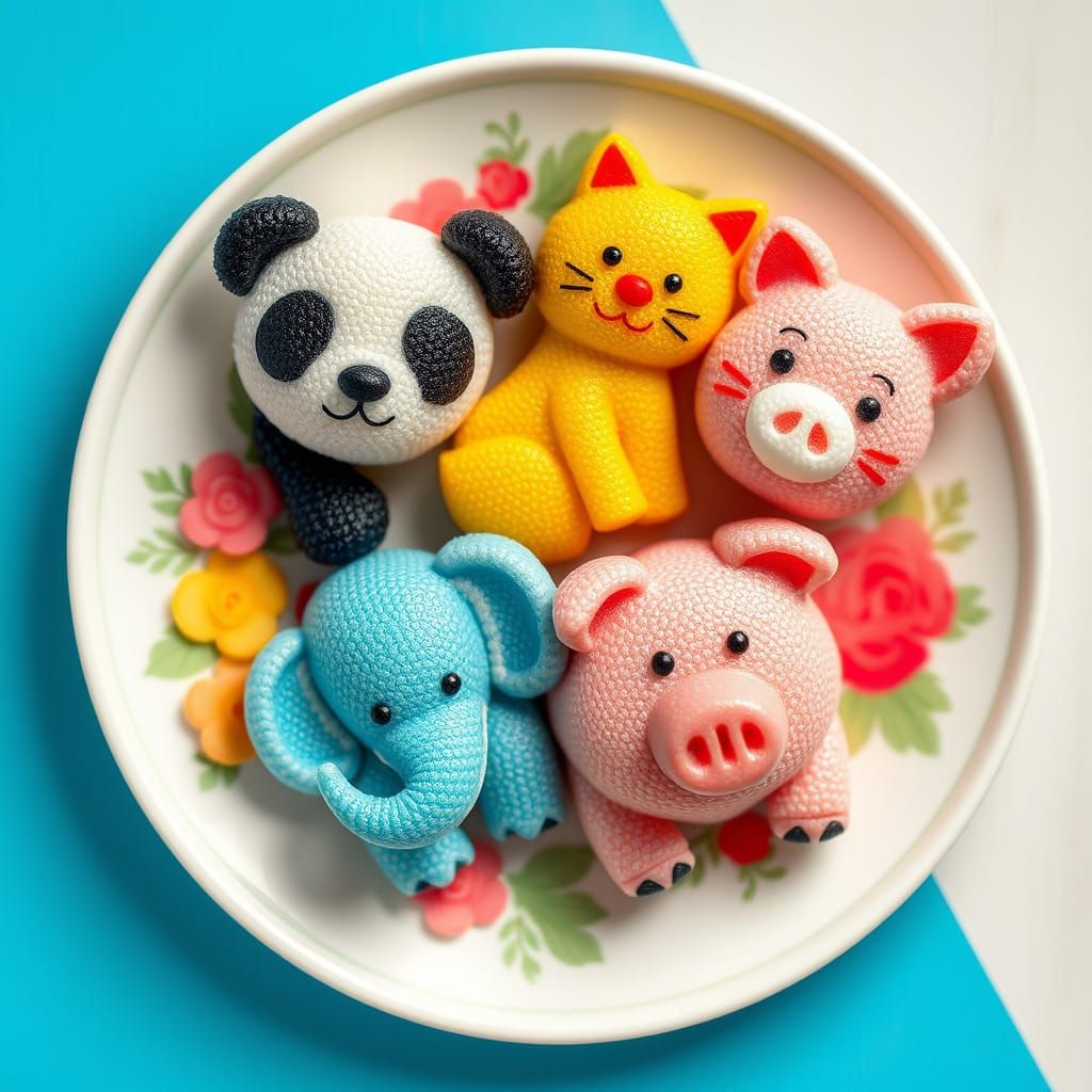Vibrant Wagashi Animals in Japanese Pop Art Style