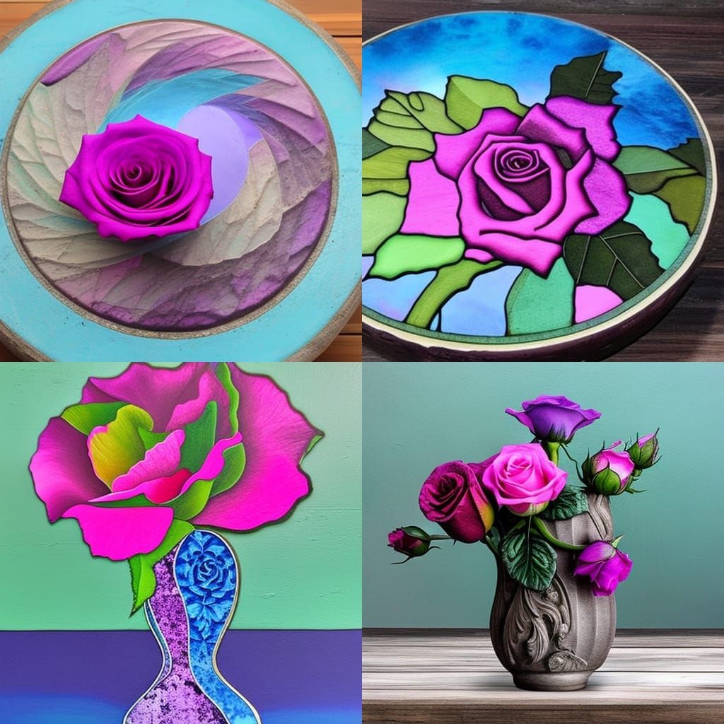 Stained Glass Rose in Pastel Hues, Oil Painting