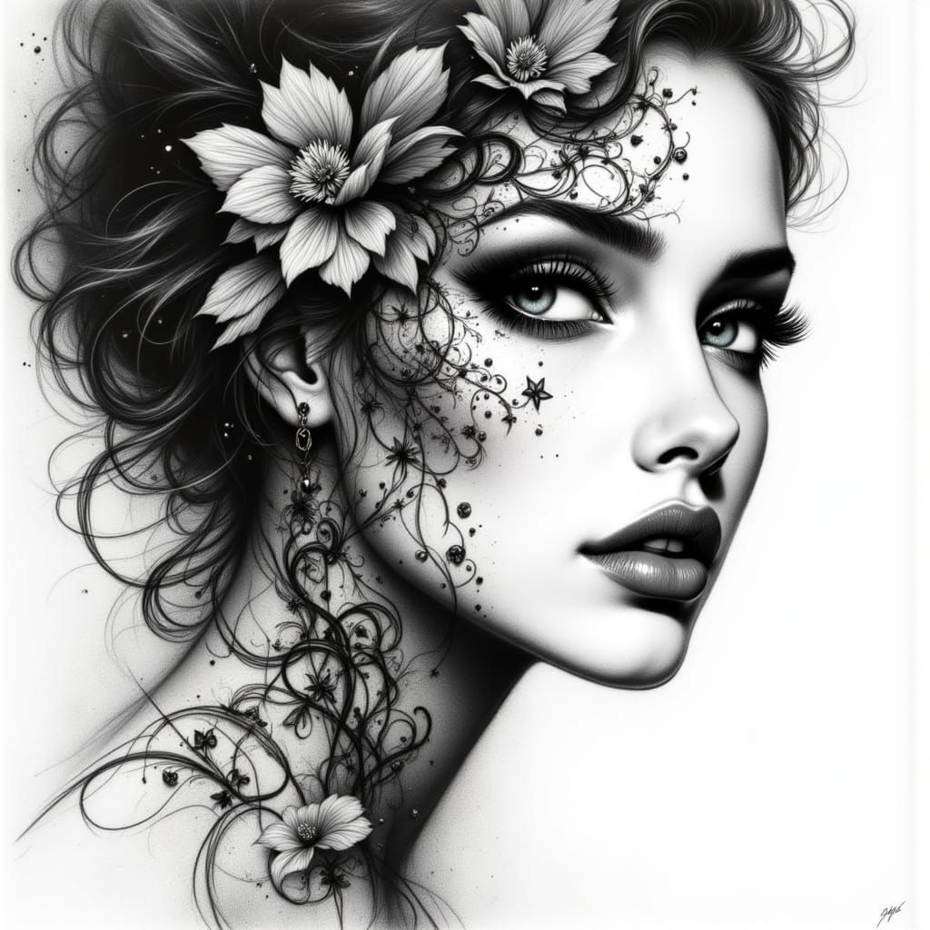 Elegant Charcoal Drawing of a Woman's Face