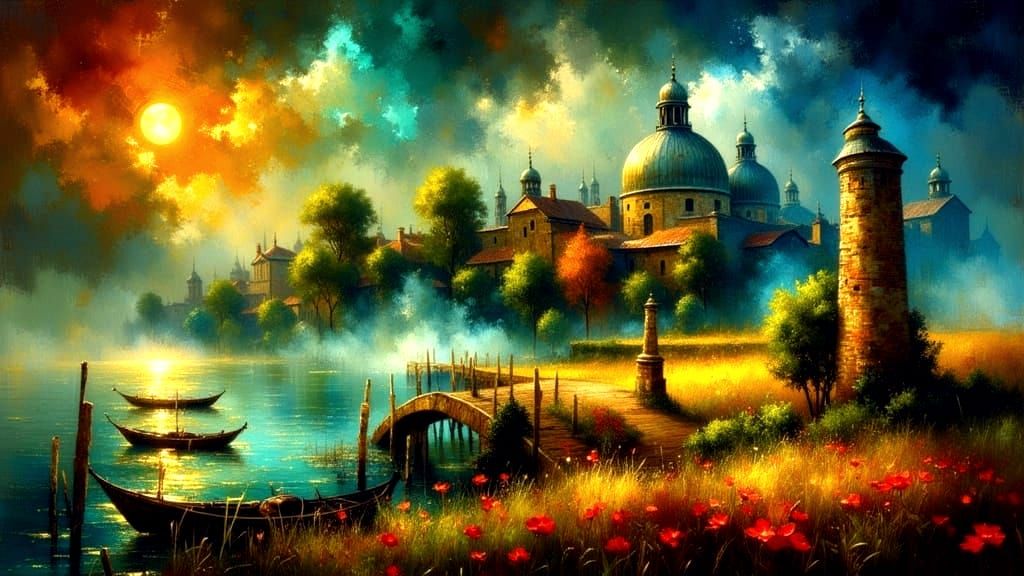 Venice Cityscape at Night as Oil Painting