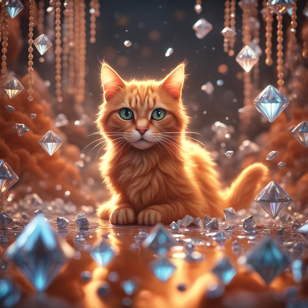 Orange Cat Among Diamonds in Soft Colors