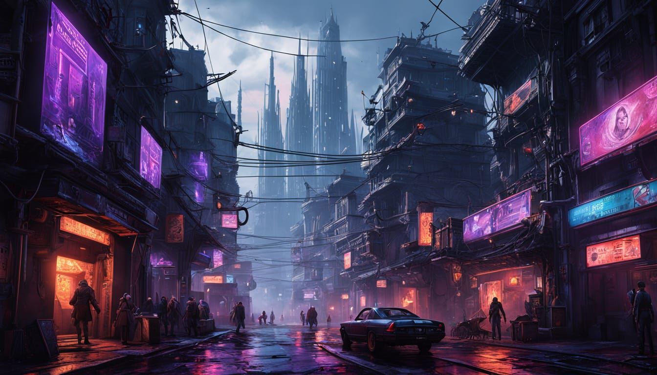 Cyberpunk Cityscape at Sunset in Neon Hues