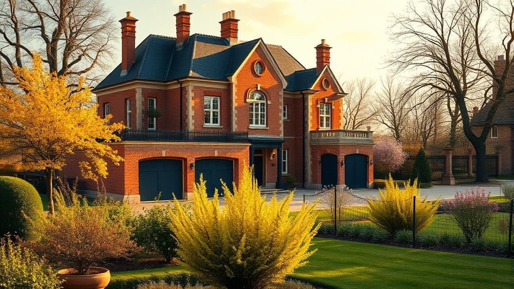 Grand Brick Chateau in Golden Afternoon Light