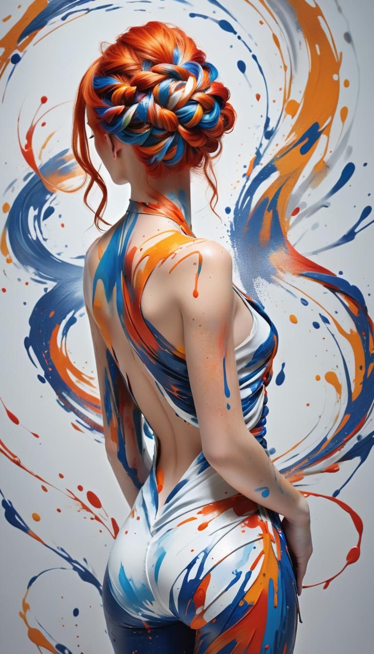 A stunning portrait of a woman with vibrant orange hair styl...