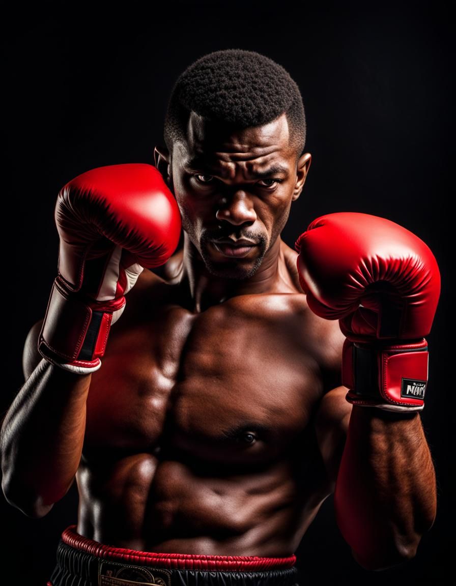 Boxer in Fighting Pose, Hyperrealistic Magazine Cover