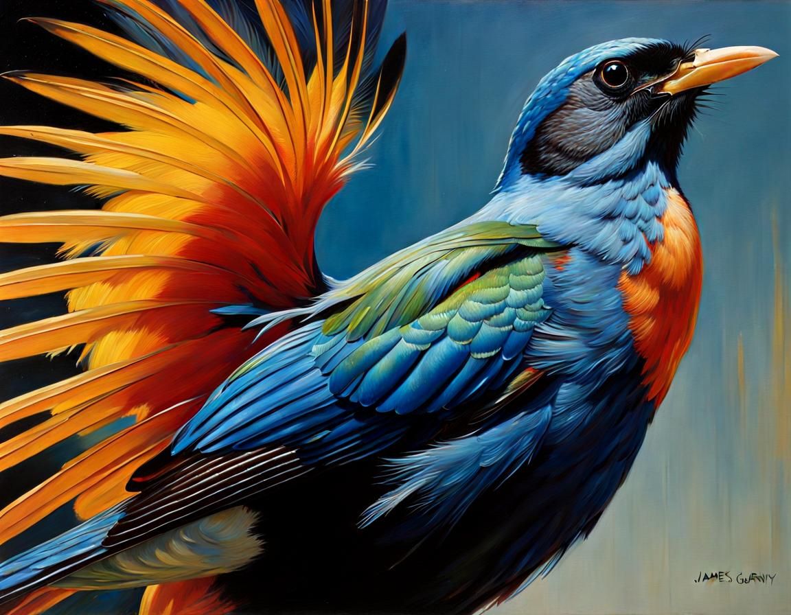 Dazzling Bird Close-Up as Oil Painting