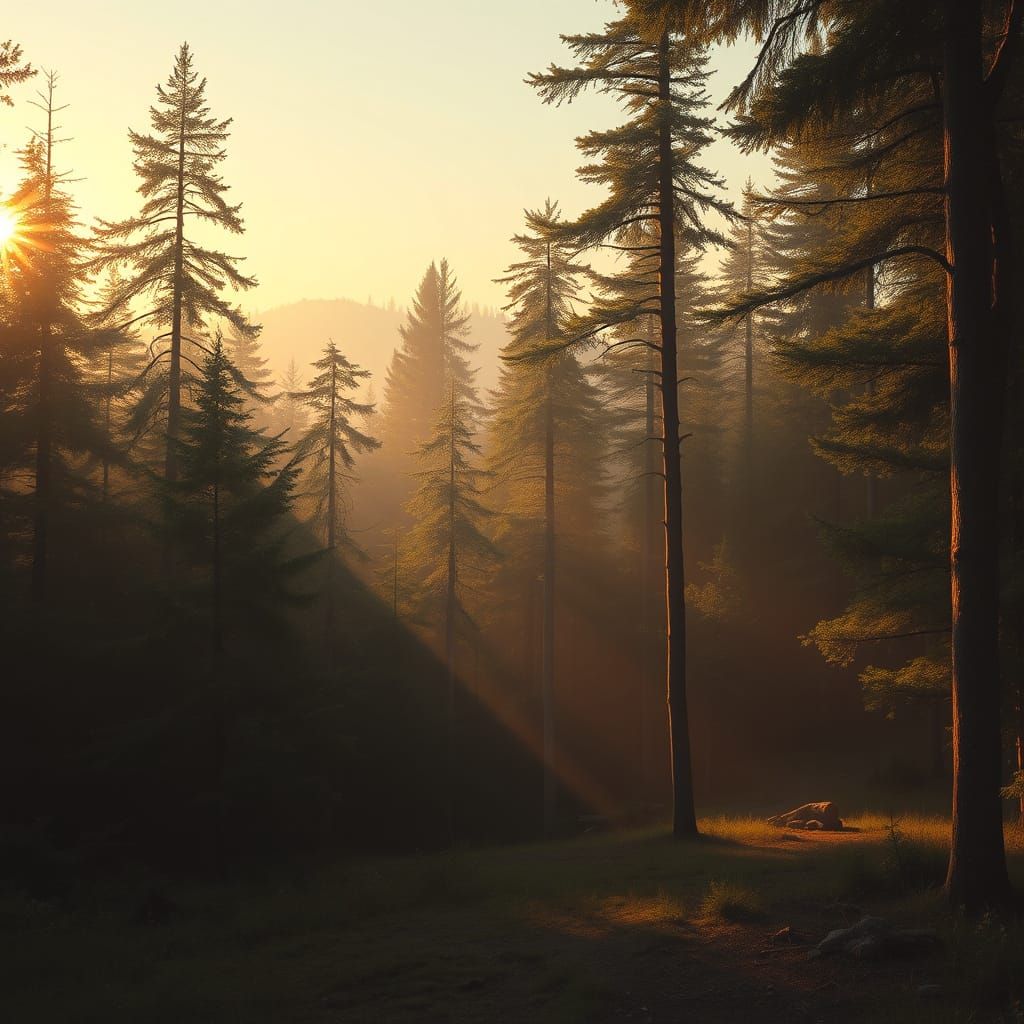 Tranquil Forest Scene at Golden Hour