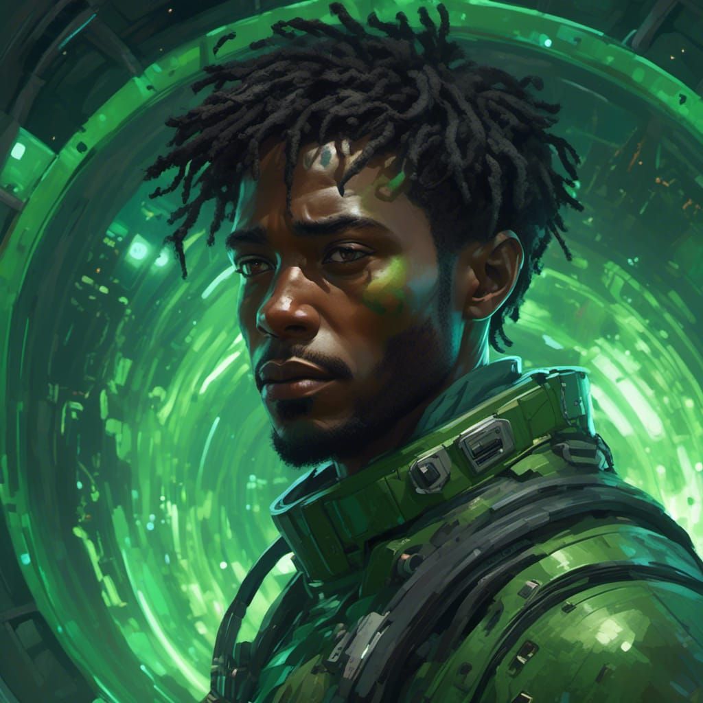 Astronomer in Exo-Suit Portrait in Eerie Environment