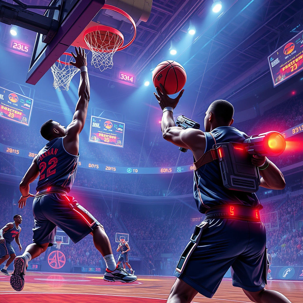 Futuristic Basketball Game in Sci-Fi Comic Style