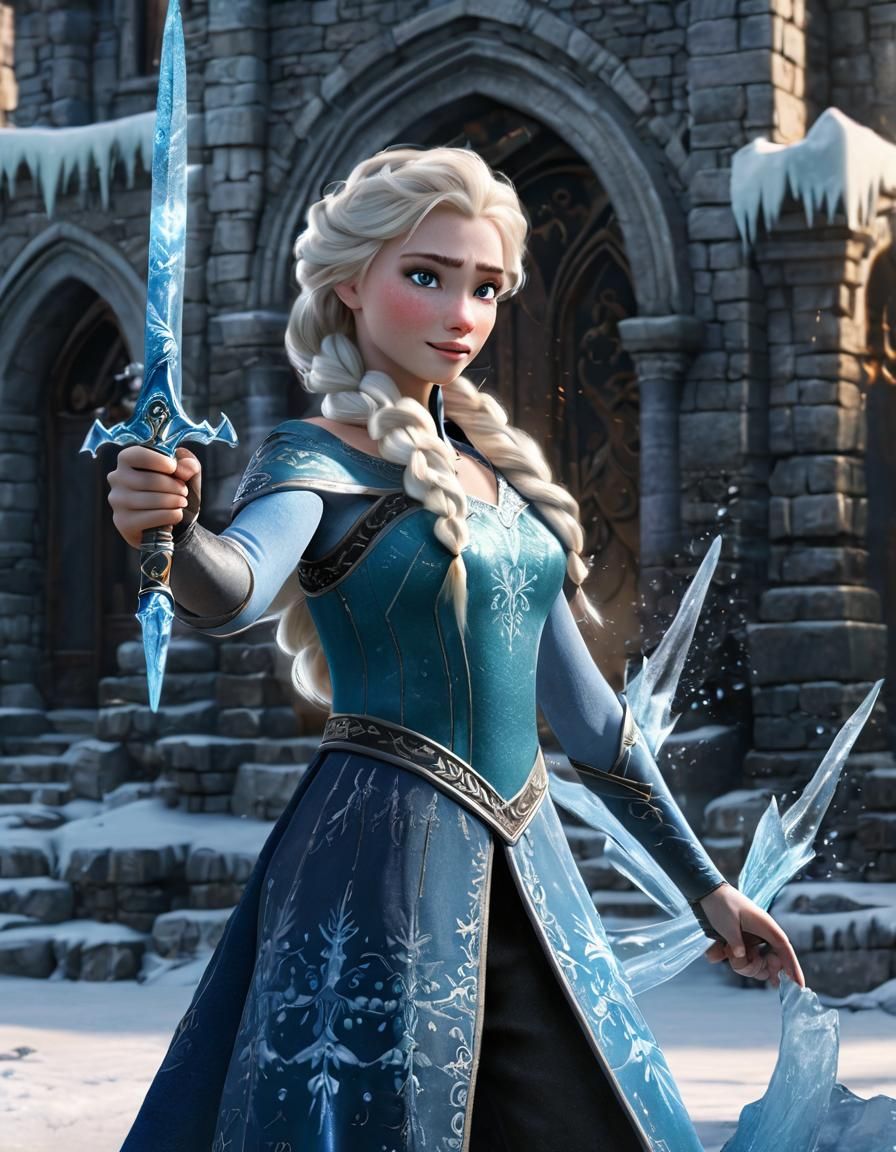 Queen Elsa Casts Ice Magic in Medieval Battle
