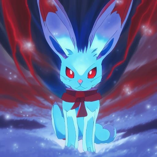 Red Glaceon in Studio Ghibli Anime Style