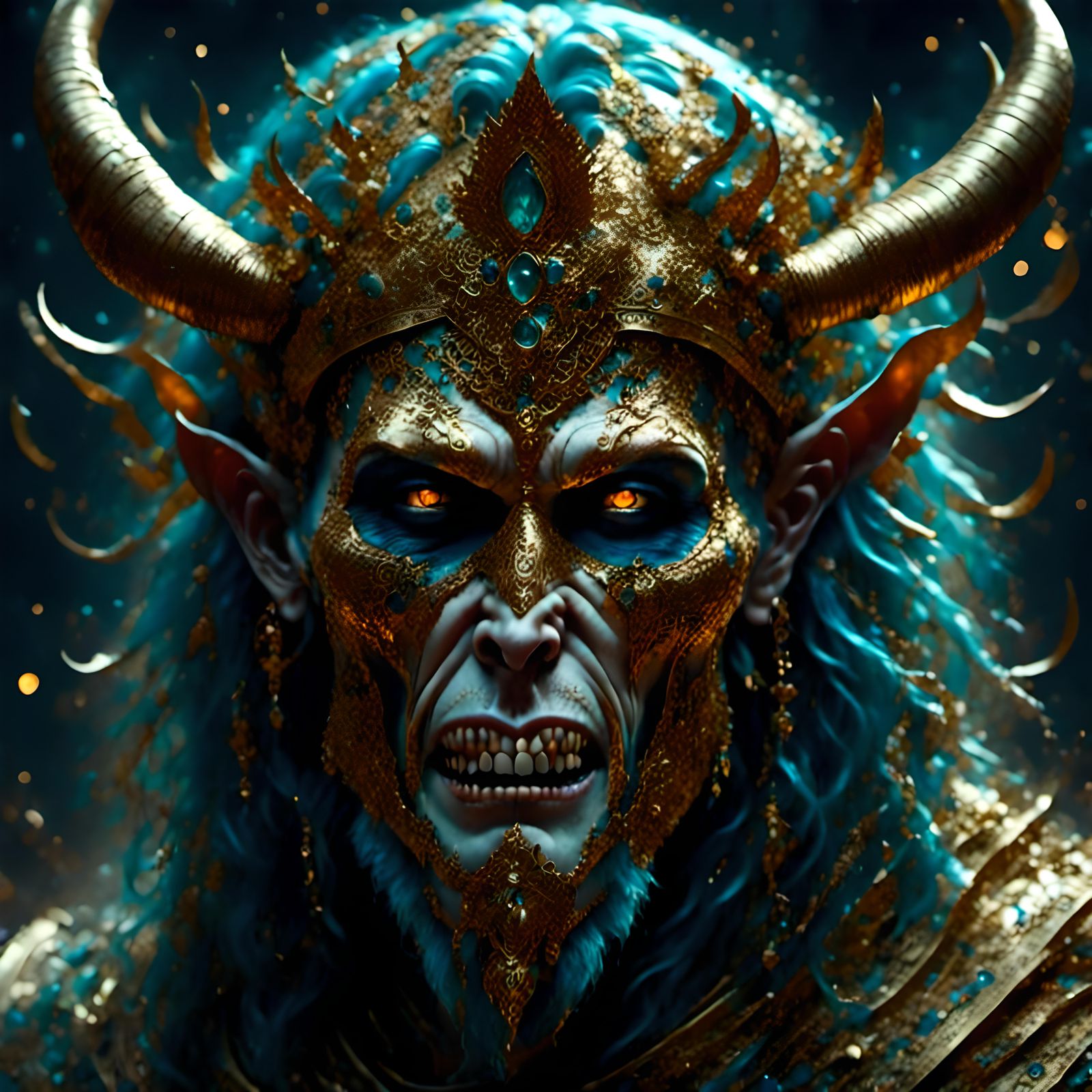 Dark Fantasy Queen with Dragon and Wolf