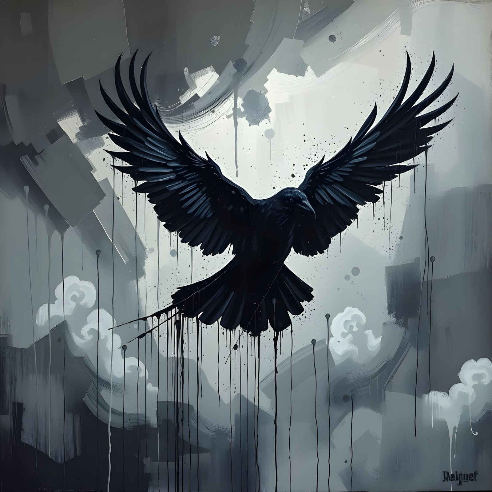 Stormy Raven in Thick, Expressive Brushstrokes