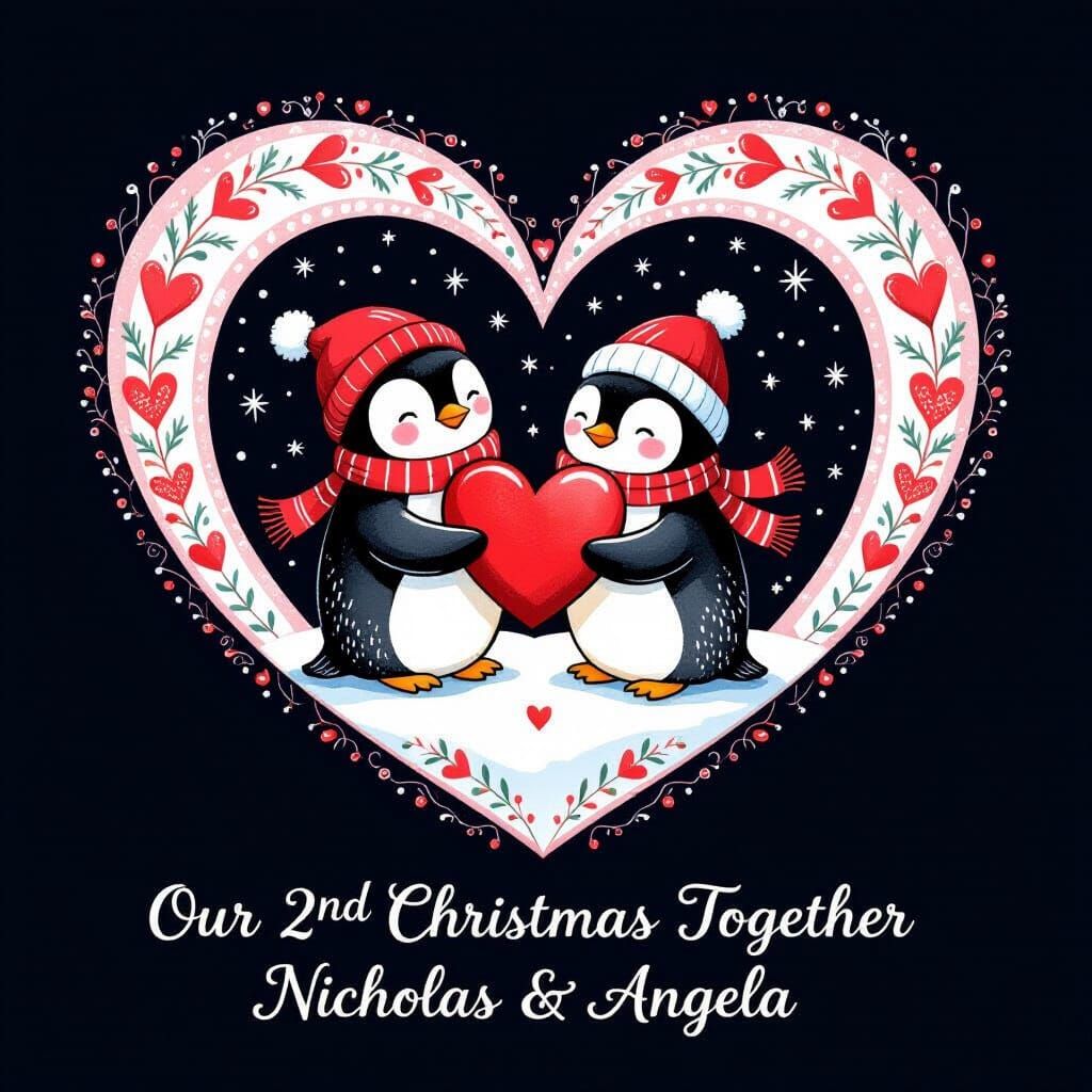 Whimsical Watercolor Heart Christmas Design