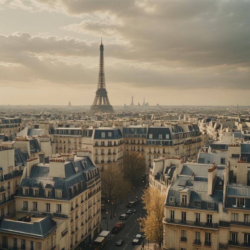 Paris Floating in Air: Cinematic Film Still