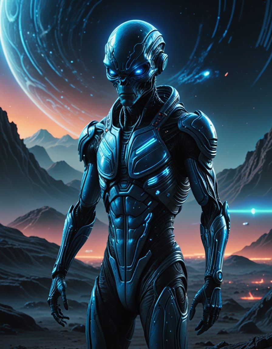 Alien on a Planet in Science Fiction Style