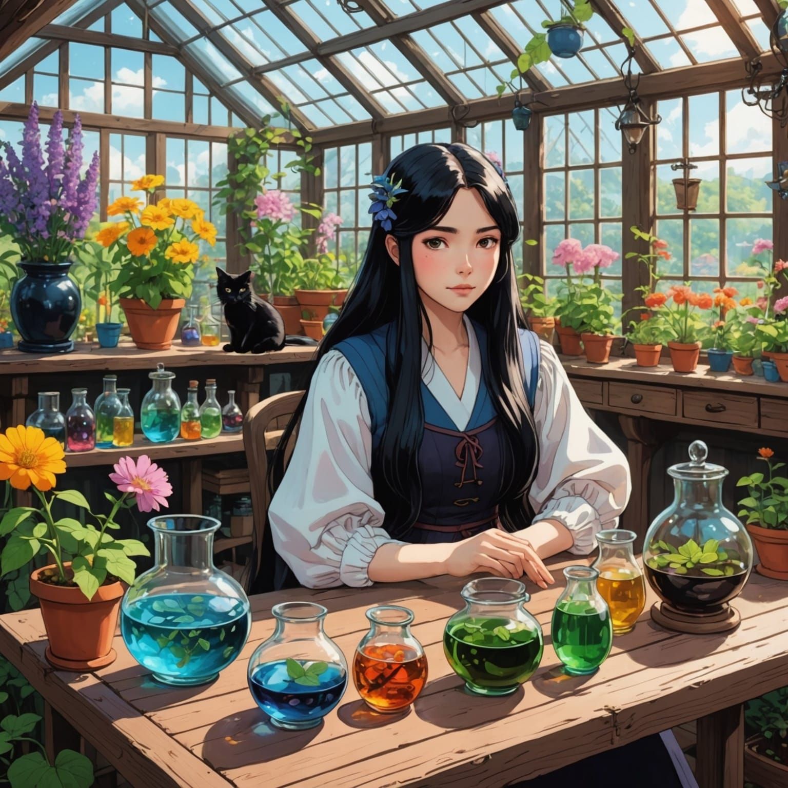 Studio Ghibli Sorceress in Greenhouse Laboratory