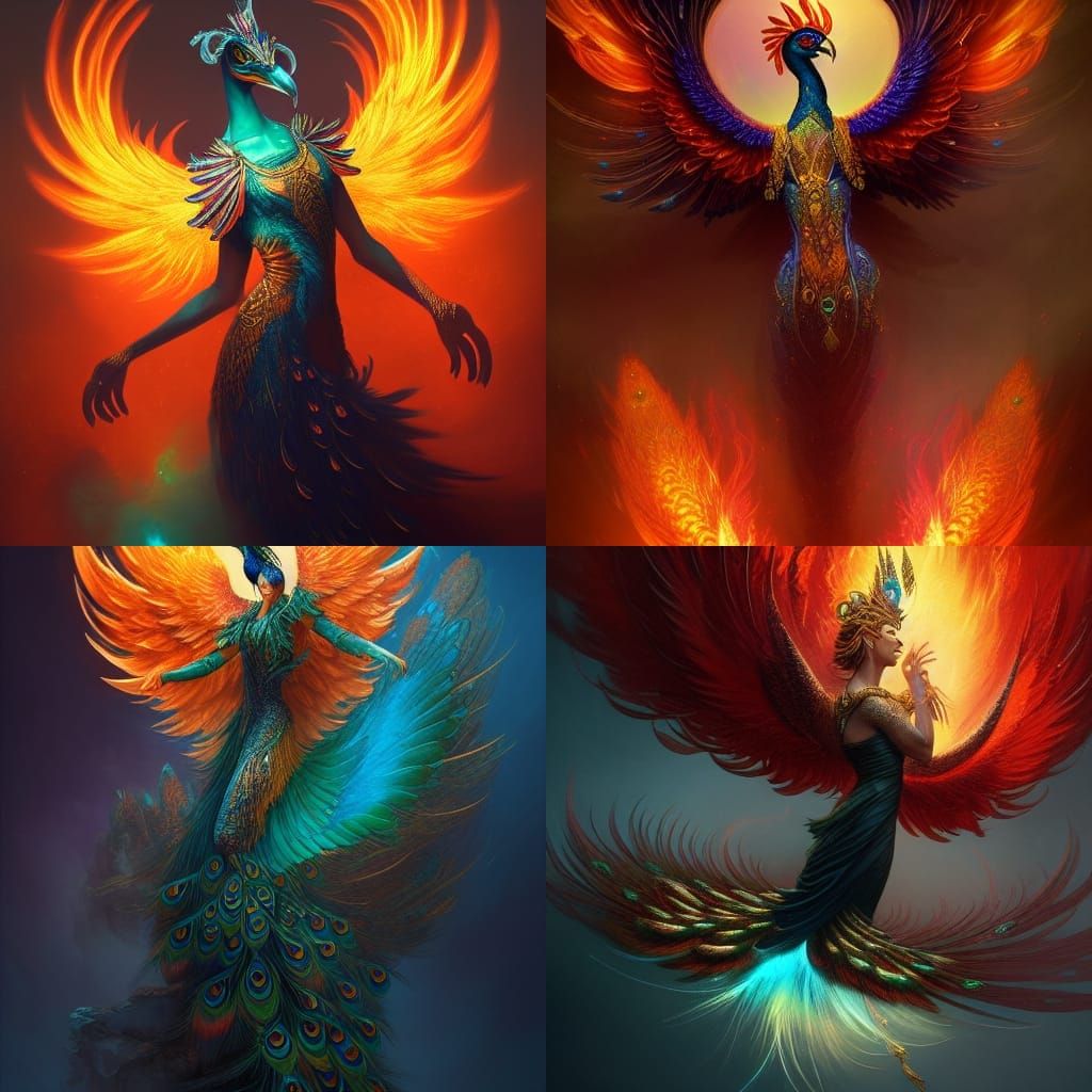 Peacock Phoenix Goddess in Dark Fantasy Art Style