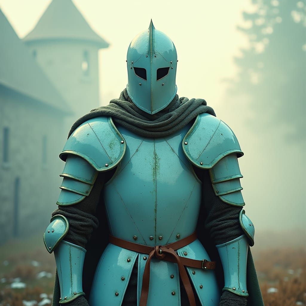 Heroic Knight in Misty Landscape, Cinematic Lighting