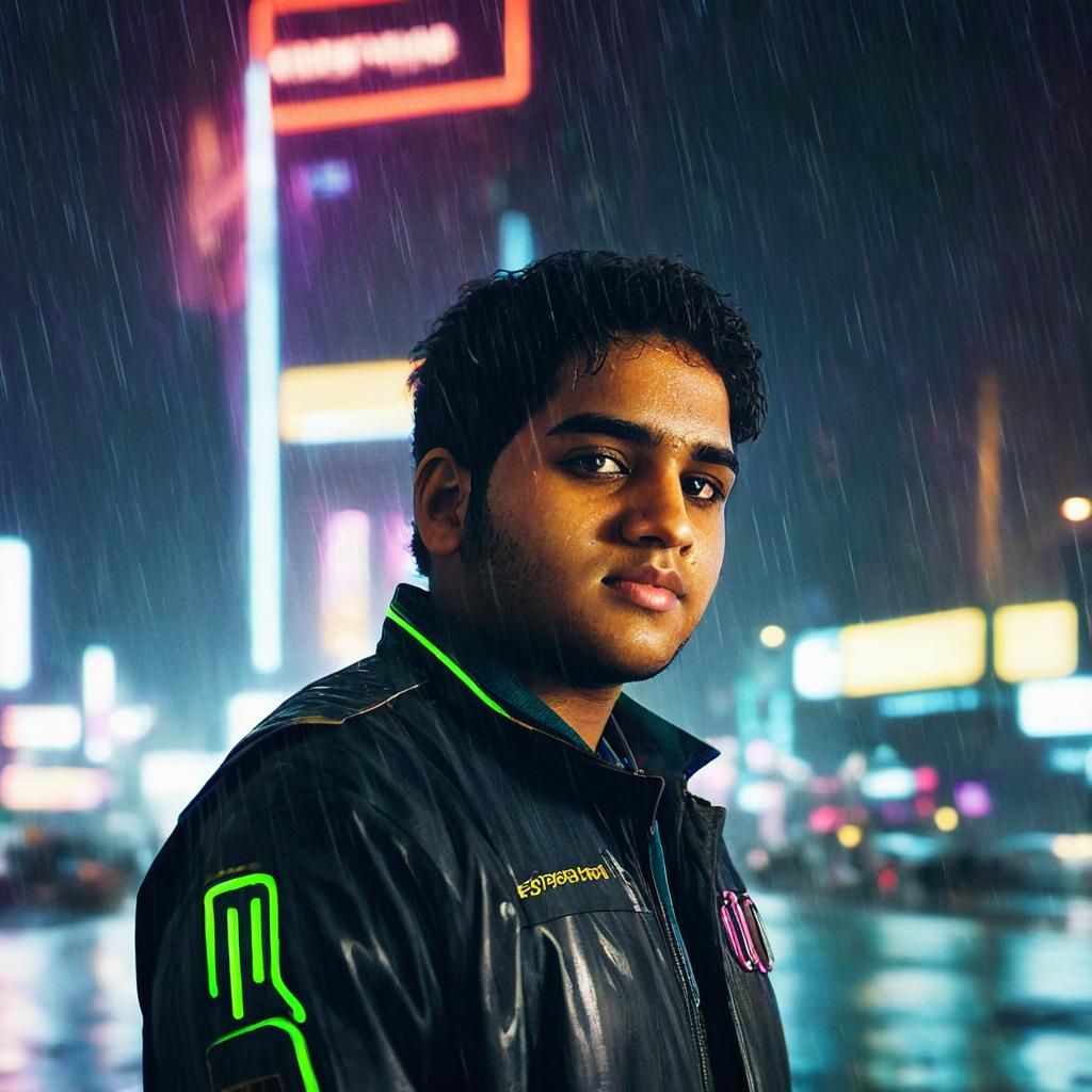 Cyberpunk Protagonist in Neon Cityscape