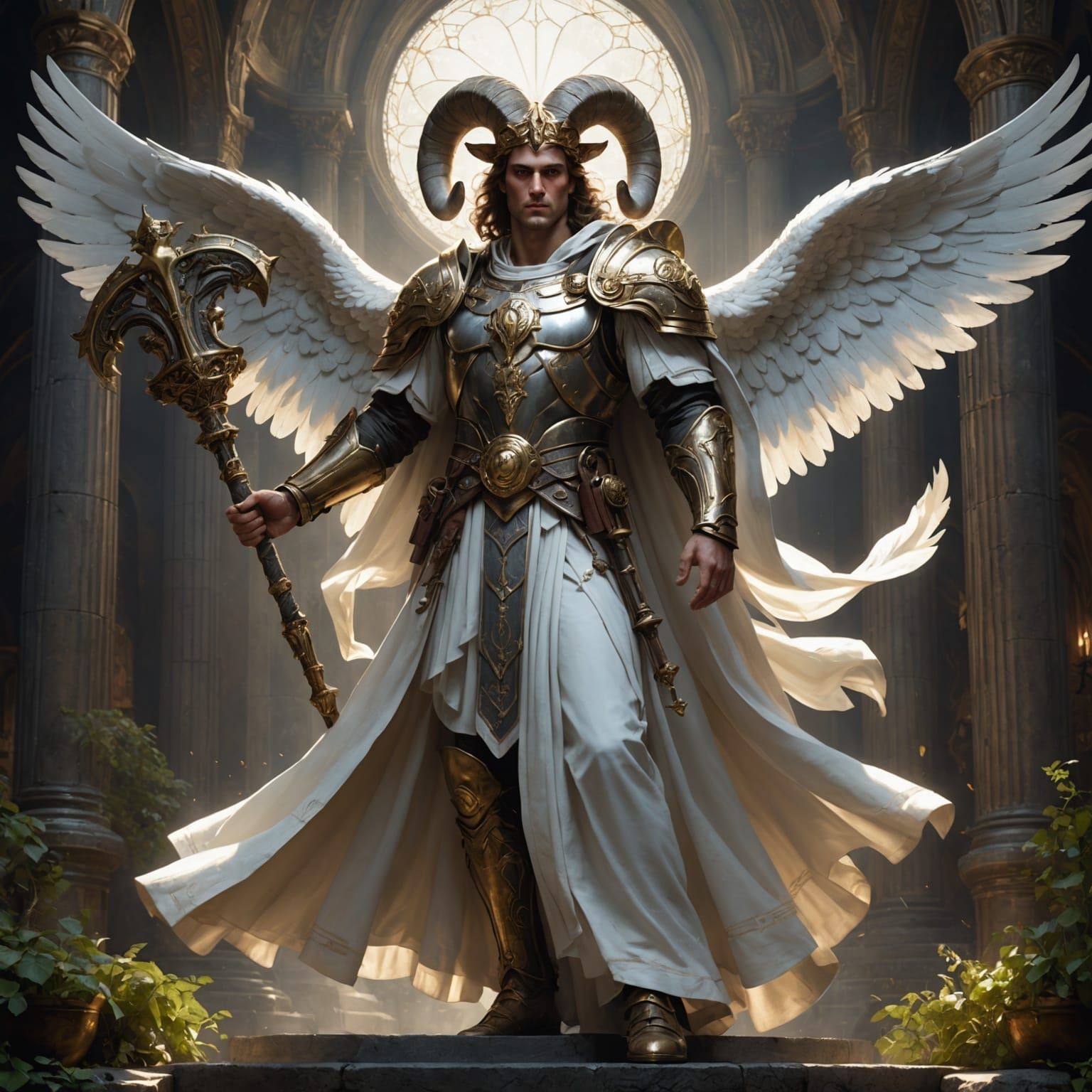 Archangel Gabriel with Ram's Horn: Dark Fantasy Art