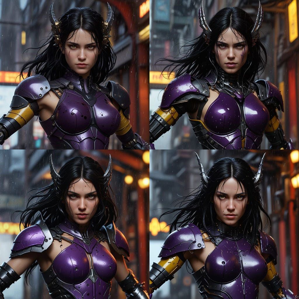 Dark Fantasy Robot Woman in Downpour of Dragon Claws and Blo...