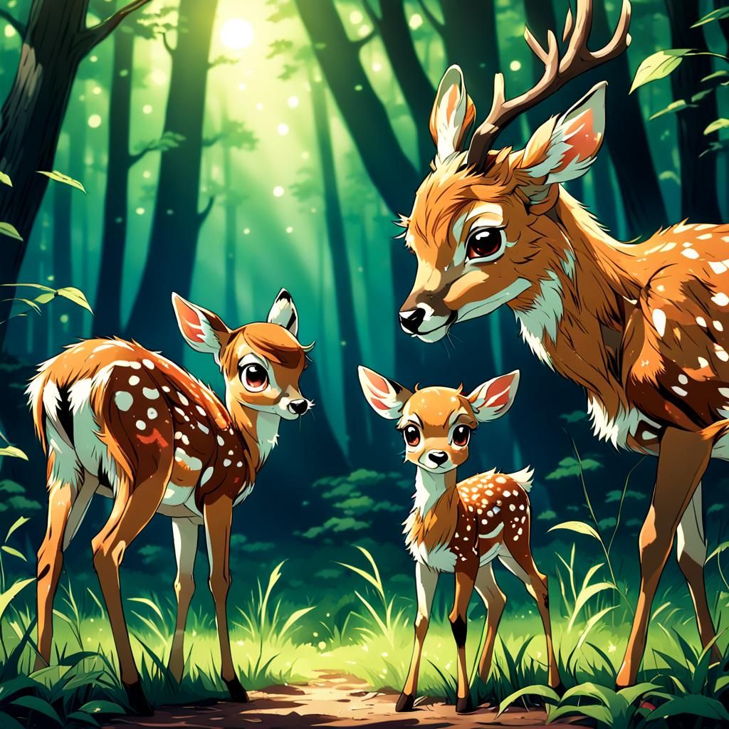 Adorable Fawn and Father in Anime Style