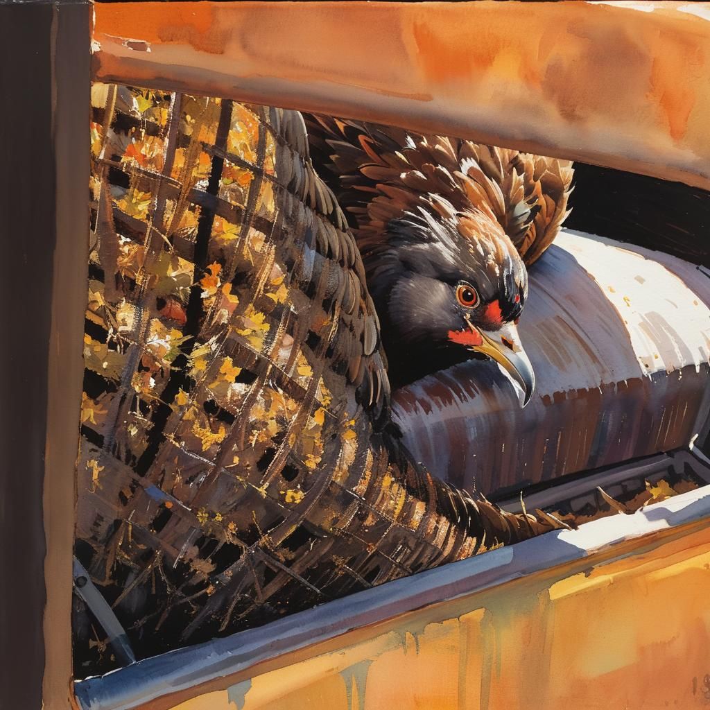 Gouache Painting of Couch in Pickup Truck