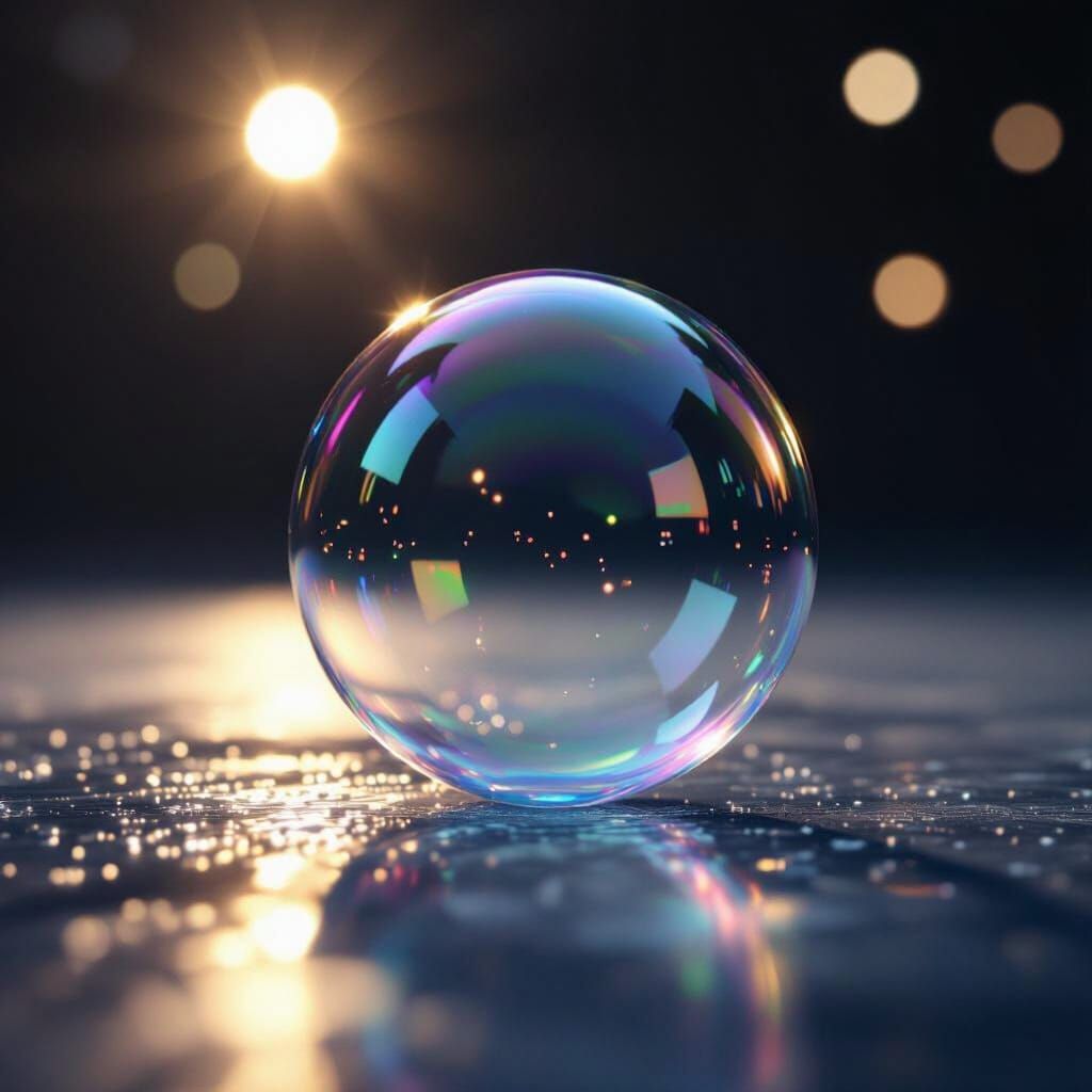 Iridescent Soap Bubble in Dark Void