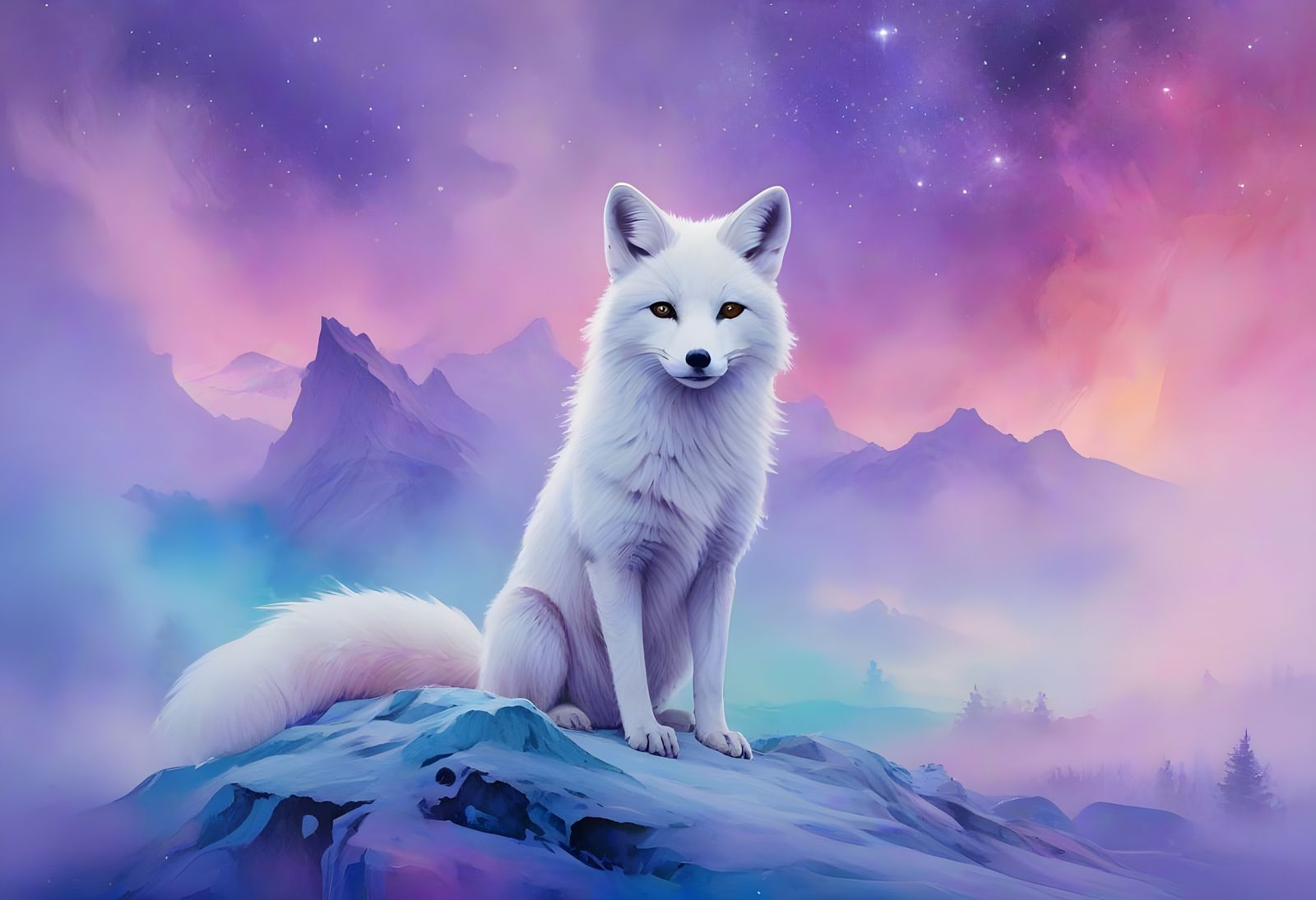 Ethereal Fox Under the Vibrant Aurora
