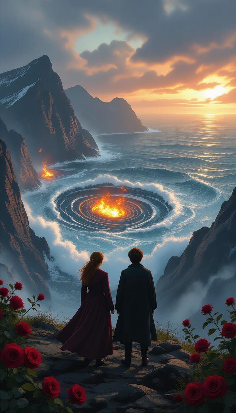 Fiery Ocean Vortex, Cinematic Film Still