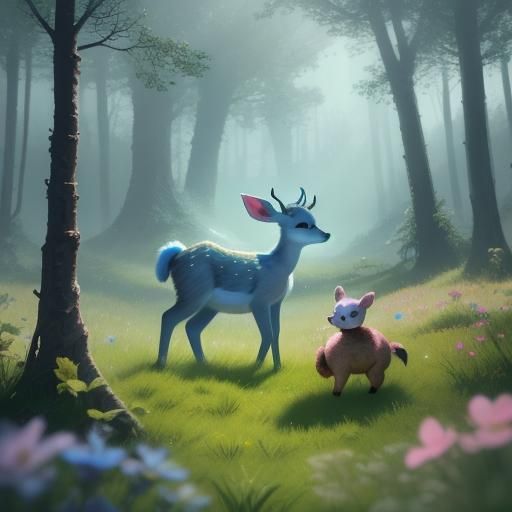 Cutepunk Baby Bambi in Futuristic Meadow