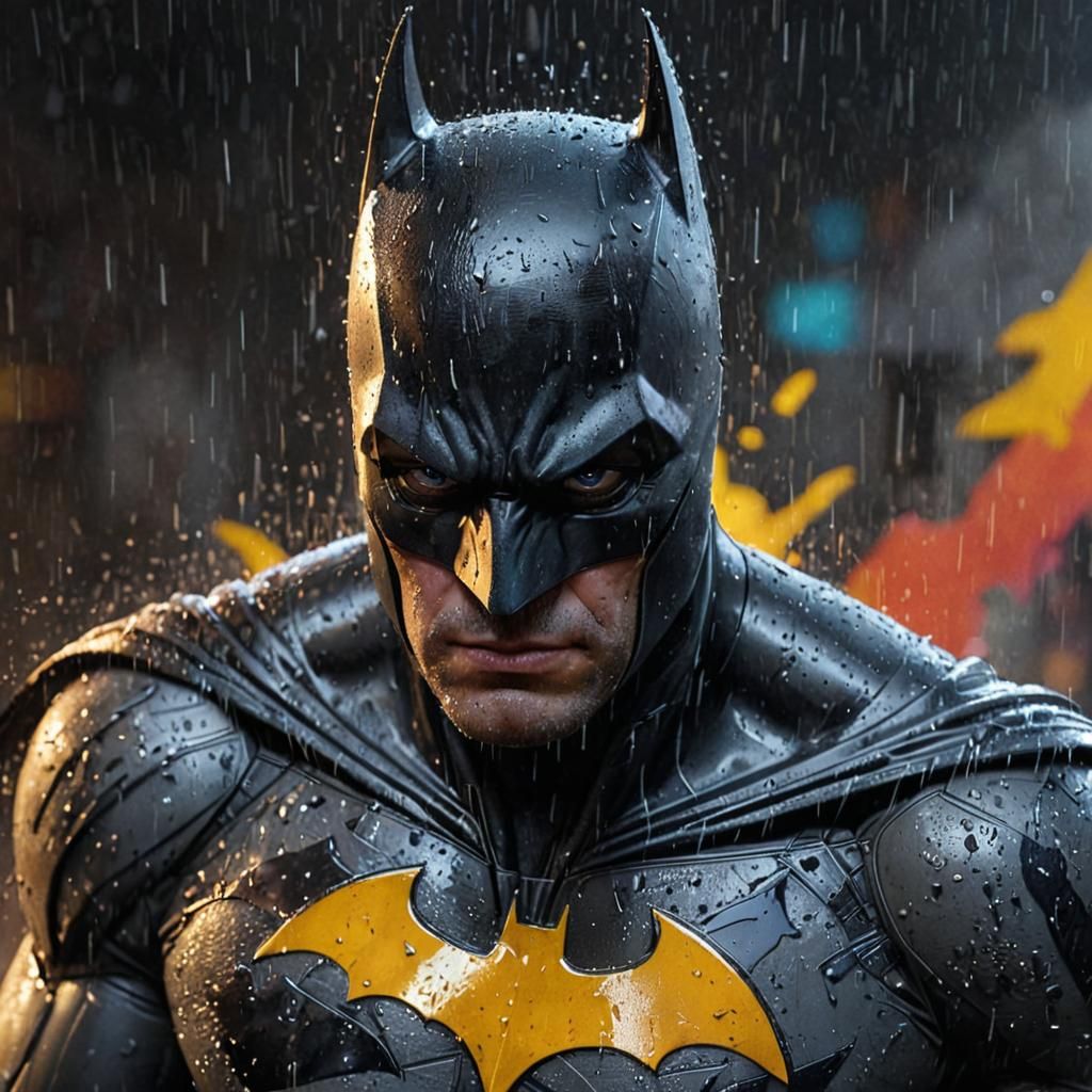 Hyperrealistic Batman in Rain: Detailed Concept Art