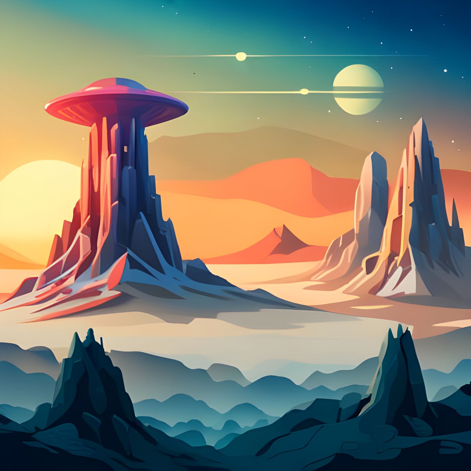 Magnificent Alien Mountain with Blooming Flowers