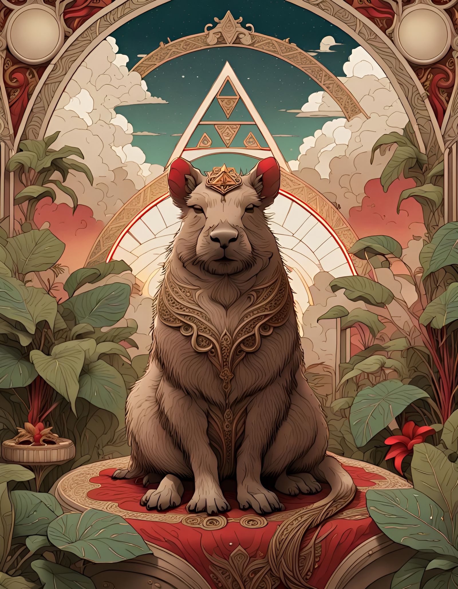 Art Nouveau Capybara Guardian in Sepia Tones