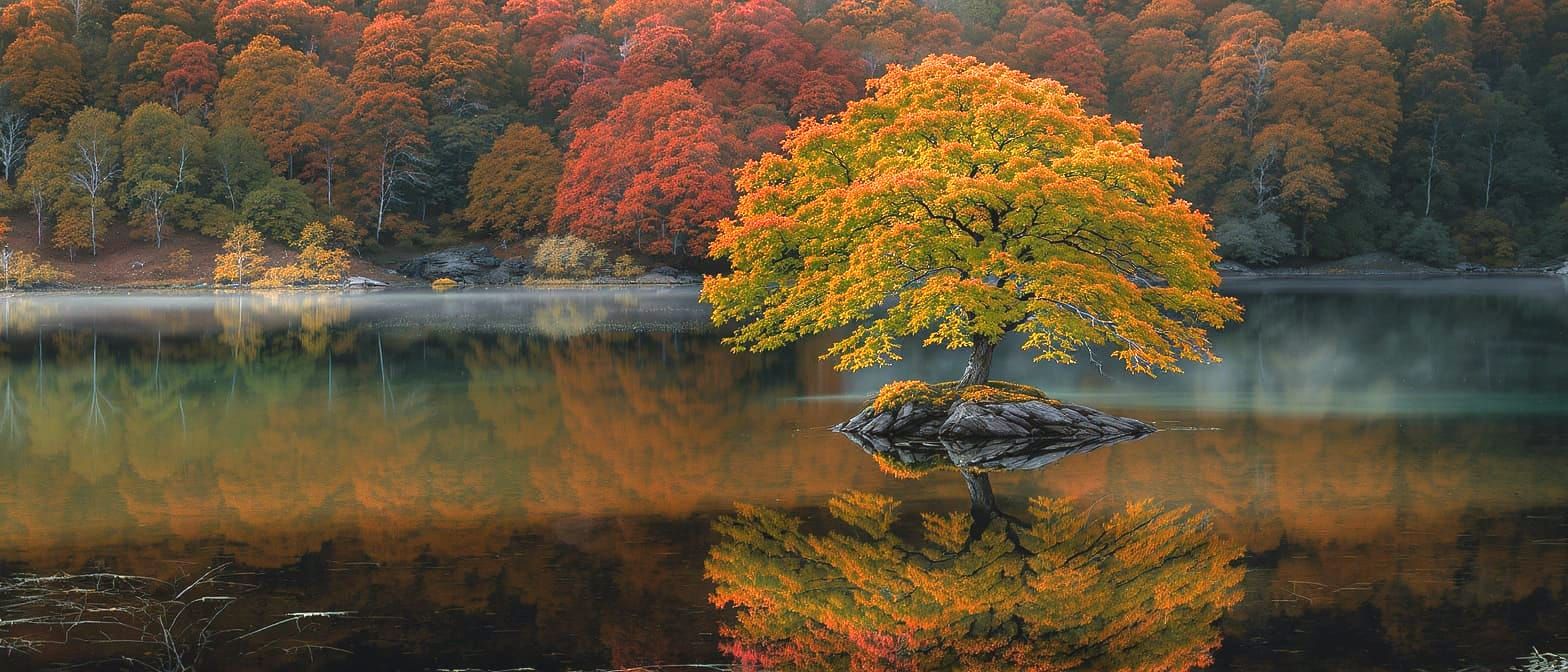 Autumn Tree Reflection on Serene Lake